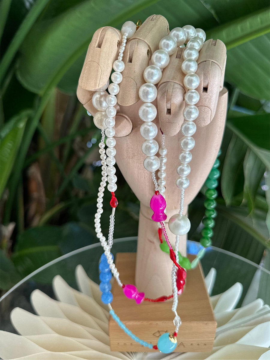 Collar largo perlas y piedras Nieves